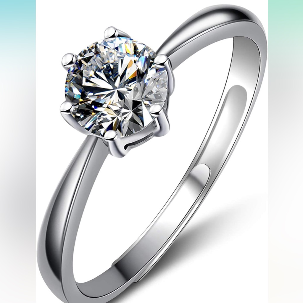Silver Diamond Simulation Ring